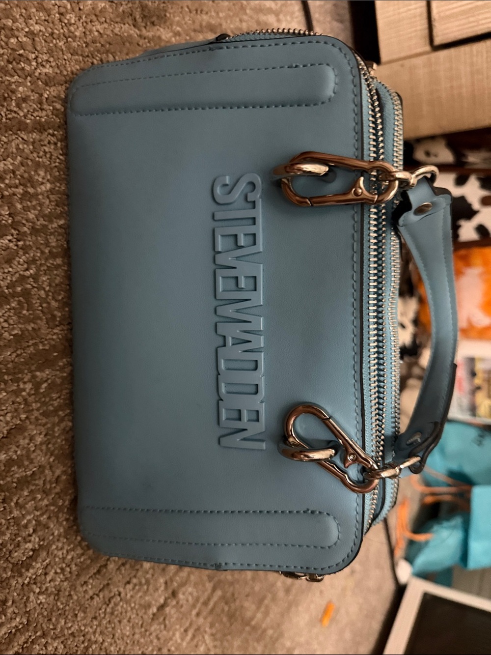 Steve Madden Light Blue Mini Leather Satchel with Gold Hardware